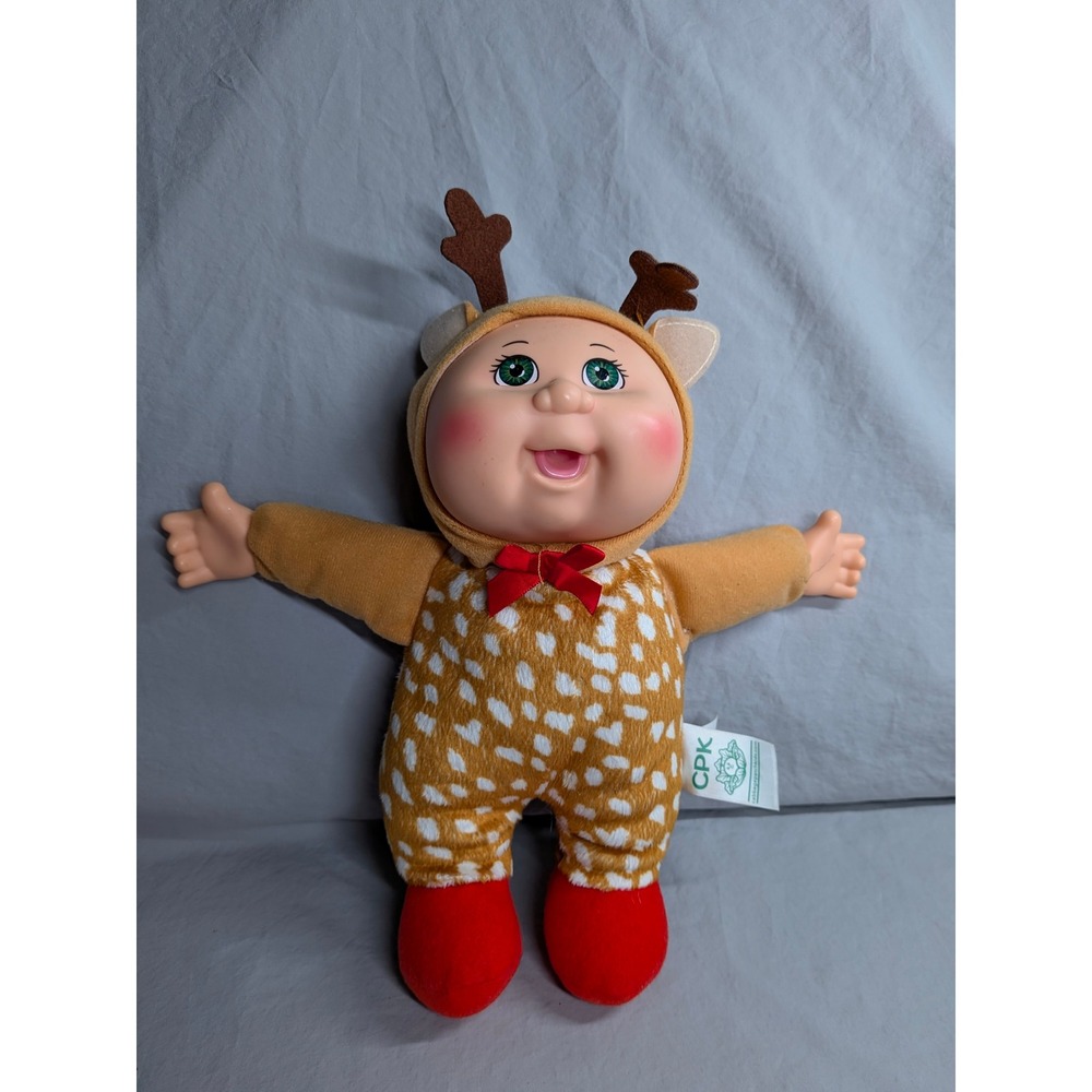 Cabbage Patch Kids Cuties Reindeer Plush Doll Holiday Deer Costume Green Eyes